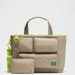Beige Tote with Neon Green Trim